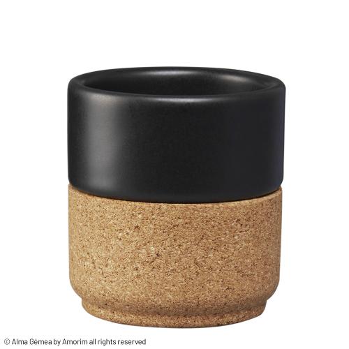 Espresso Tassen schwarz matt Keramik mit Kork Set mit 6 Stck