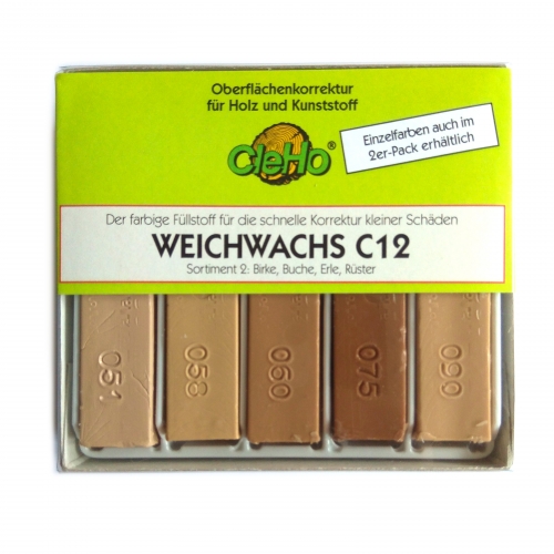 CleHo Weichwachs C12 Holzreparatur Pack, div. Farben whlbar - Farbton: Birke, Buche, Erle, Rster