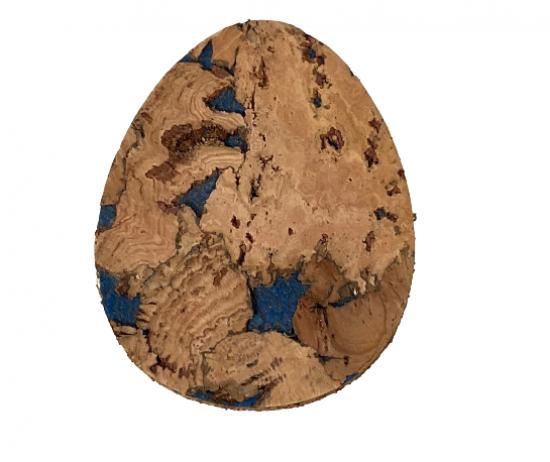 Osterei aus Kork 6 cm x 5 cm x 4mm mit blauem Muster