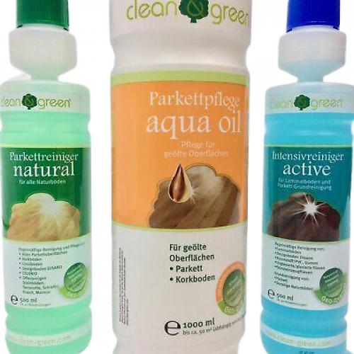 HARO clean & green natural, active und aqua oil Pflegeset für geöltes Parkett 