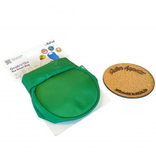 GrabnGo nachhaltige Lunch-Bag mit passendem Korkuntersetzer Tasche in Farbe - Auswahl: grn