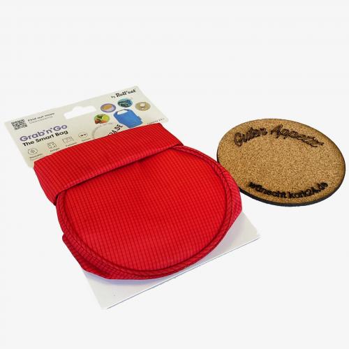 GrabnGo nachhaltige Lunch-Bag mit passendem Korkuntersetzer Tasche in Farbe - Auswahl: rot