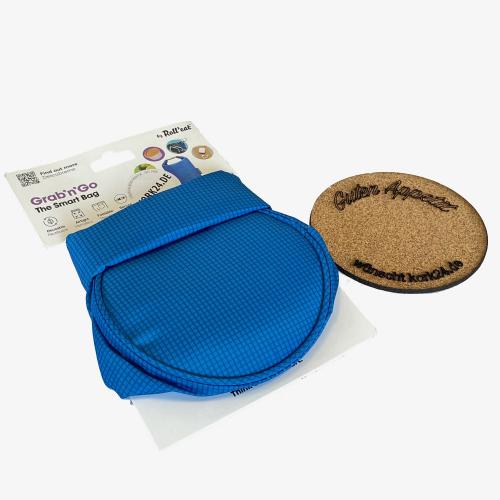 GrabnGo nachhaltige Lunch-Bag mit passendem Korkuntersetzer Tasche in Farbe - Auswahl: blau