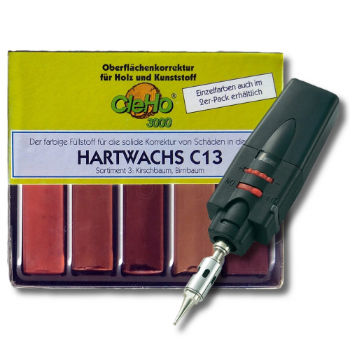 CleHo Hartwachs C13 Holzreparatur mit Hartwachsschmelzer - Farbton: Kirschbaum Birnbaum