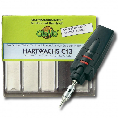 CleHo Hartwachs C13 Holzreparatur mit Hartwachsschmelzer - Farbton: weiß grau schwarz