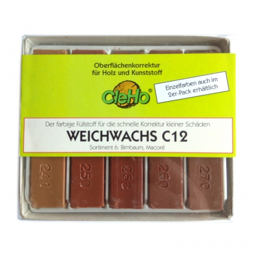 CleHo Weichwachs C12 Holzreparatur Pack, div. Farben wählbar - Farbton: Birnbaum, Macore