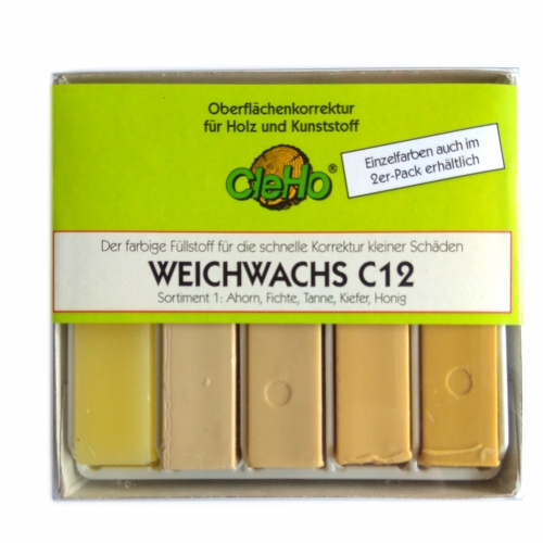 CleHo Weichwachs C12 Holzreparatur Pack, div. Farben wählbar - Farbton: Ahorn, Fichte, Tanne, Kiefer, Honig