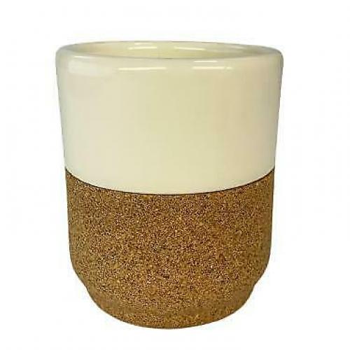 Kaffee oder Tee Tasse perlweiß Keramik mit Kork 