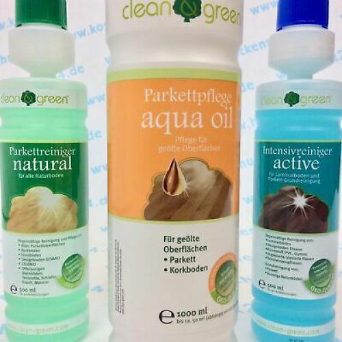 HARO clean & green natural, active und aqua oil Pflegeset für geöltes Parkett 
